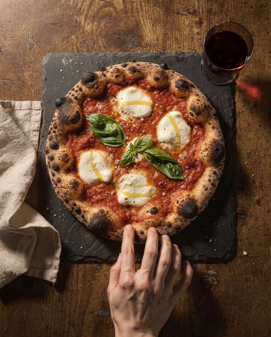 Freshly baked Margherita seen from above
