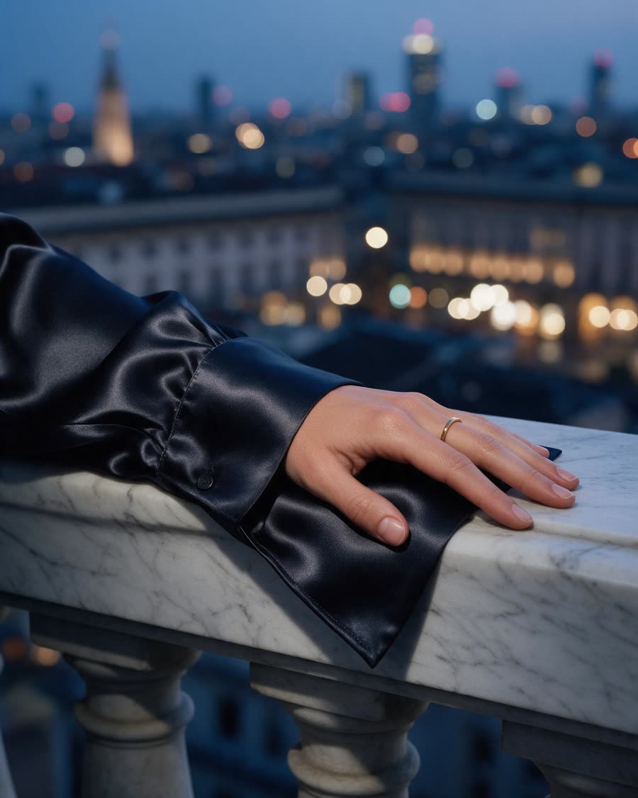 Black silk cuff on a marble balustrade in Milan