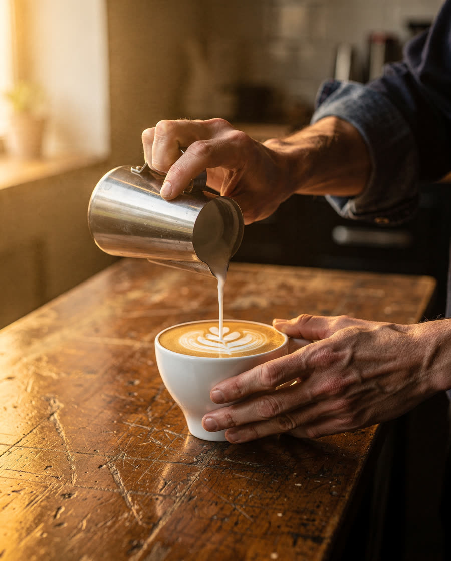 Barista pouring latte art